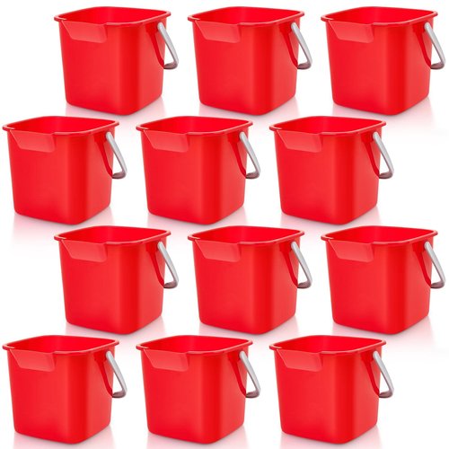 Irenare 12 Pcs Sanitizing Bucket 3 Quart Cleaning Pail Small Detergent Square, Spout and Handle Plastic Utility Sanitizer Buckets for Restaurant Kitchen Home Offices (Red)