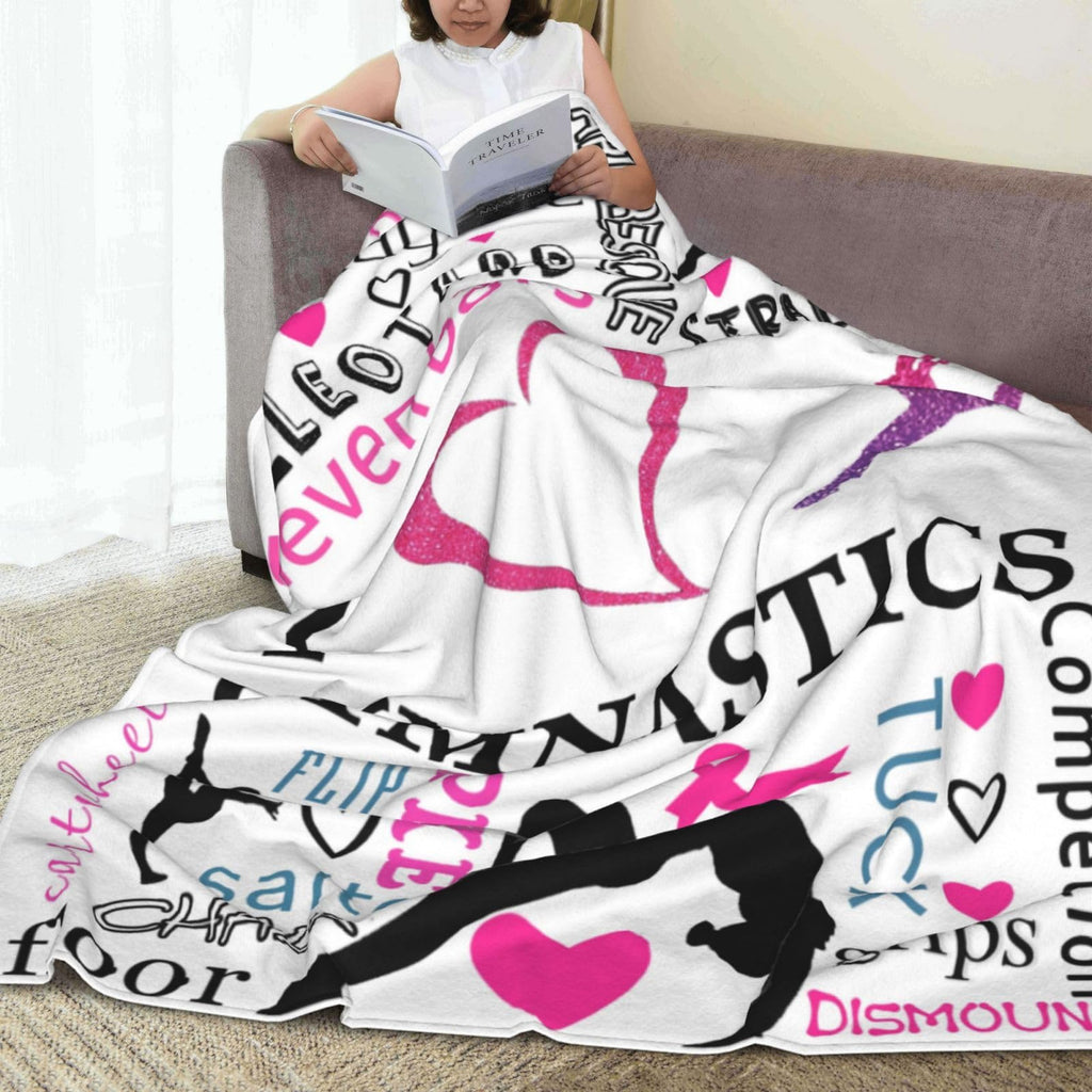 DOPINDU Girls Gymnastics Blankets I Love Gymnastics Gifts Blanket Gymnastic Flannel Throw Blanket for Gymnastics Party Travel Living Room Home Decor Gymnastics Blanket for Girls 60"x50"