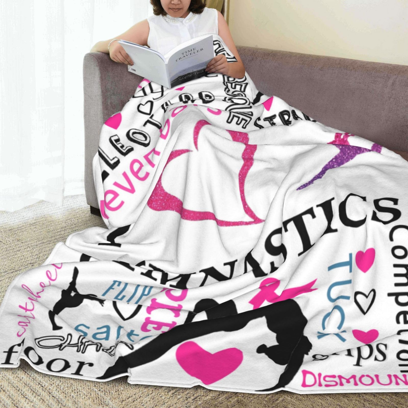 DOPINDU Girls Gymnastics Blankets I Love Gymnastics Gifts Blanket Gymnastic Flannel Throw Blanket for Gymnastics Party Travel Living Room Home Decor Gymnastics Blanket for Girls 60"x50"