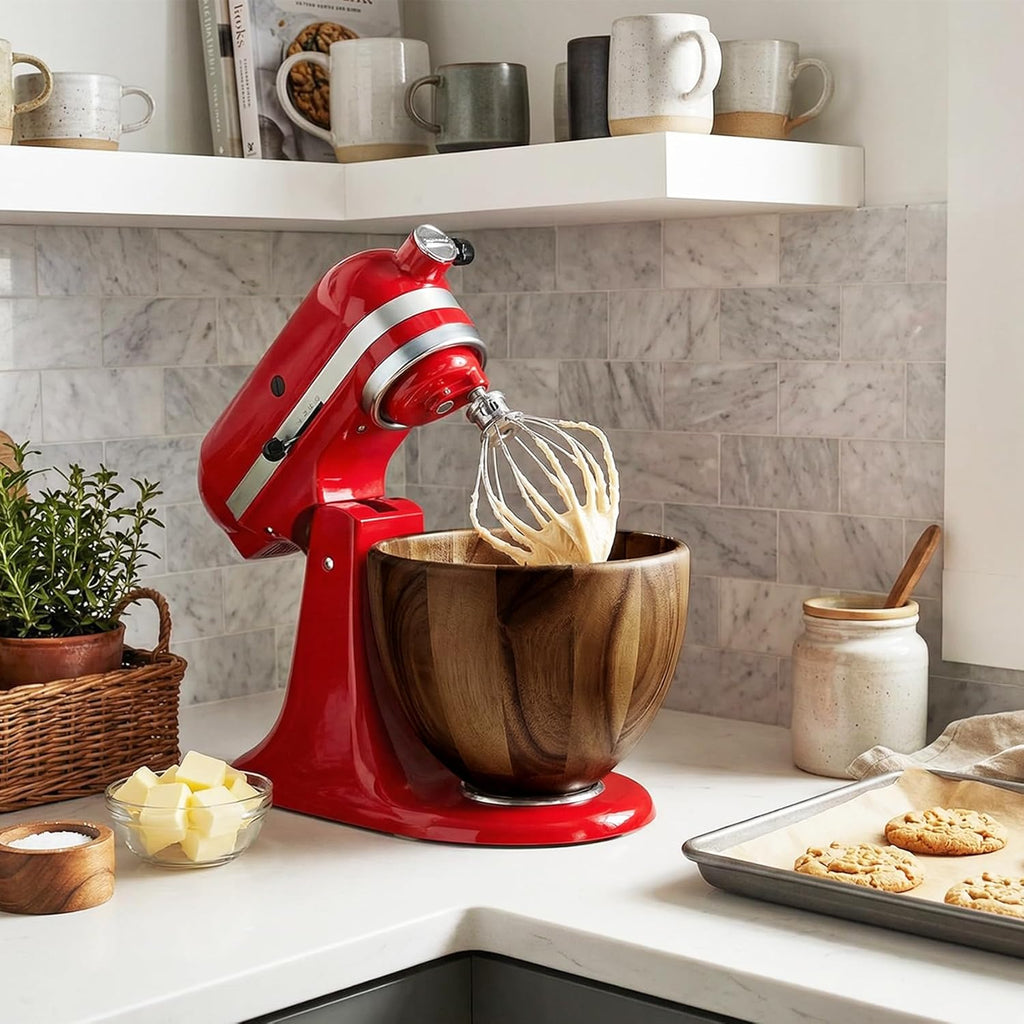 Premium Walnut Wood Mixing Bowl - Handmade Natural Bowl for KitchenAid 4.5 & 5 QT Tilt-Head Models | 5QT