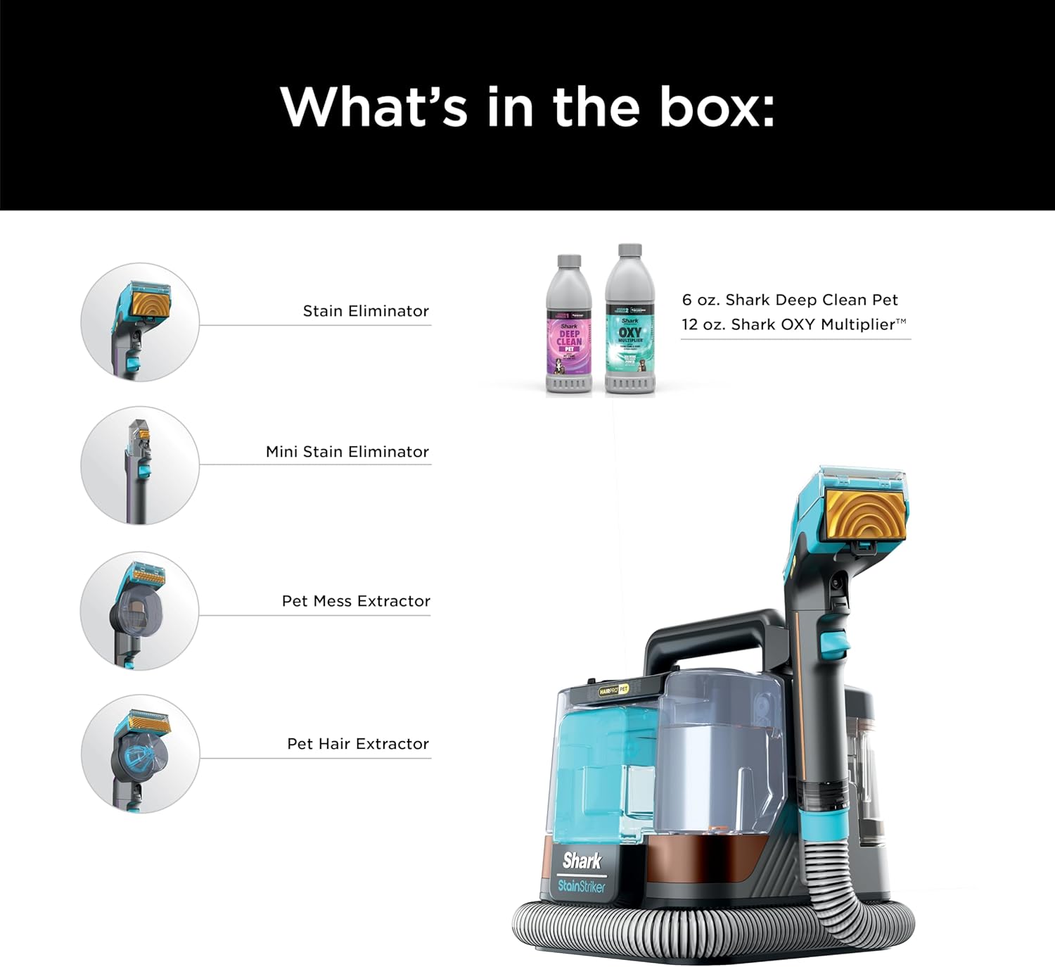 Shark StainStriker HairPro Portable Carpet Cleaner - Self-Cleaning with Pet Hair Tools & Solution | Copper, 4 Tools