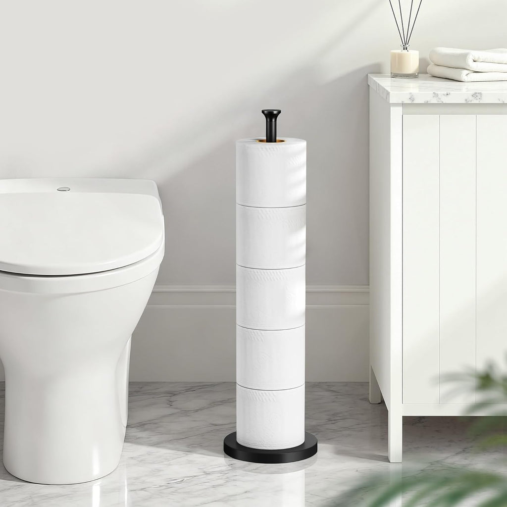 Skiennix Toilet Paper Holder Stand - Modern Free-Standing Spare Roll Storage in Stainless Steel
