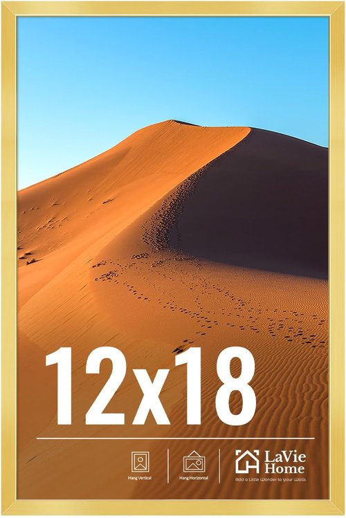 LaVie Home 12x18 Gold Picture Frame - HD Plexiglass Wall Display Frame for Vertical or Horizontal Use