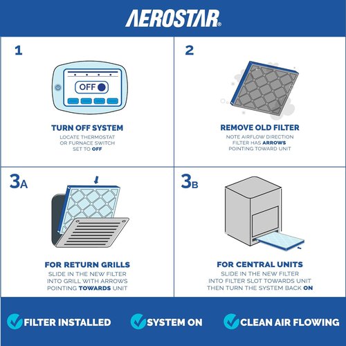 Aerostar 16x20x1 MERV 11 Pleated HVAC Filters - 4 Count | Captures Dust, Germs, Allergens & More