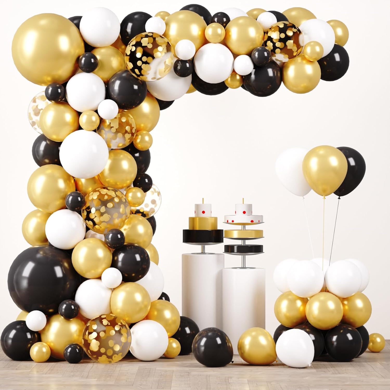 Skiennix Black and Gold Balloon Garland Arch Kit - Elegant Party Decorations for Graduation, Birthday, and New Year Celebrations