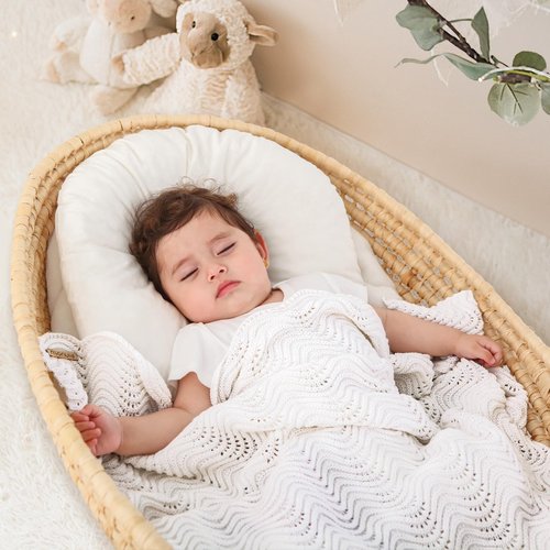 Pinuotu Cotton Knitted Baby Blanket – Neutral Swaddle Receiving Blanket for Newborn, Toddler, Boys & Girls, Crib or Stroller Blanket with Gift Box, 31×40 Inch (White)