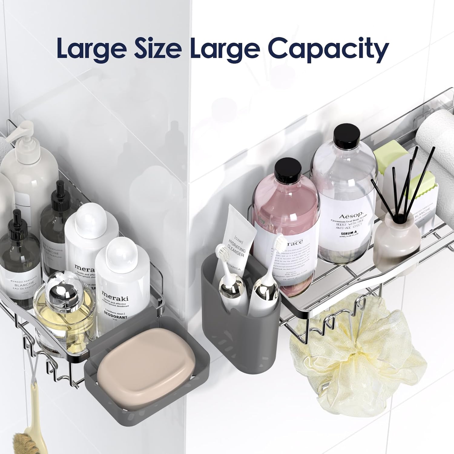 NESOMI Shower Caddy - Rustproof Stainless Steel Organizer with Large Capacity | No-Drill 8-Pack