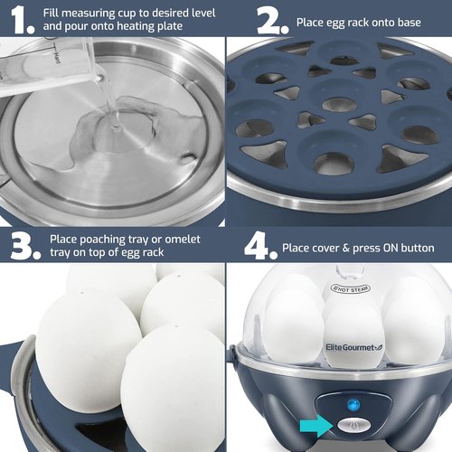 Elite Gourmet Electric Egg Cooker - 7 Egg Capacity for Soft, Medium, Hard-Boiled, Poached & Scrambled Eggs | BPA-Free with Auto Shut-Off