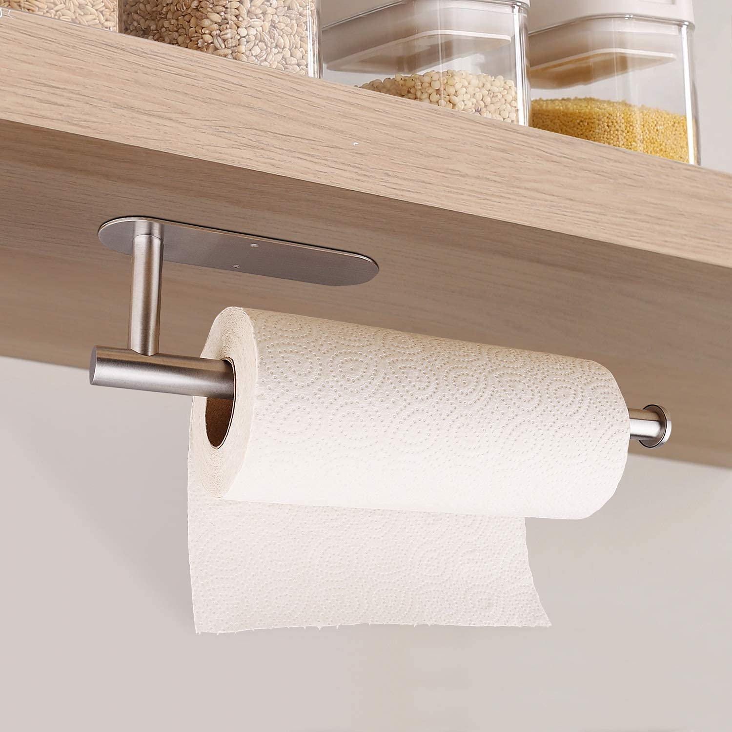 Paper Towel Holders-Blcak,Paper Towels Rolls - for Kitchen,Paper Towels Bulk- Self-Adhesive Under Cabinet,Both Available in Adhesive and Screws,Stainless Steel(Silver 2PC)