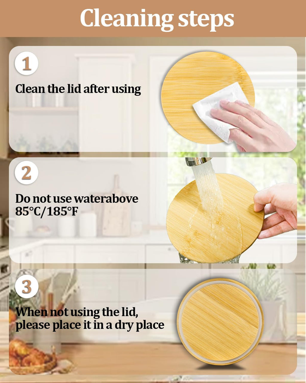 TERESRY Replacement Wooden Lids for Pyrex, Anchor Hocking Glass Containers 7402-PC*4, Bamboo Lids for Pyrex 7Cup Glass Bowls, Bowl Covers with Leakproof 4 Pack