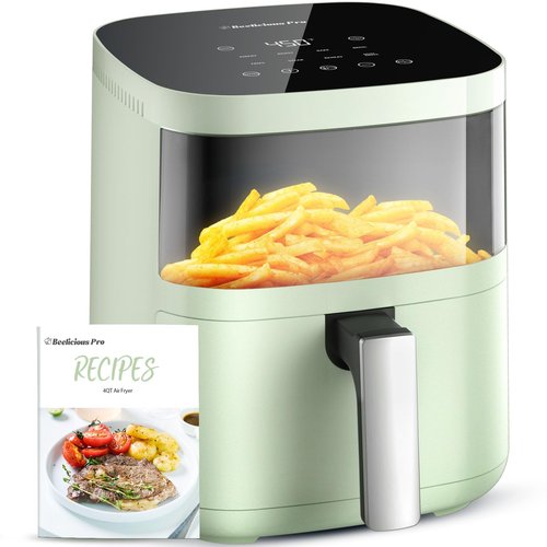 Air Fryer, Beelicious 8-in-1 Smart Compact 4QT Air Fryers, with Viewing Window, Shake Reminder, 450°F Digital Airfryer with Flavor-Lock Tech, Dishwasher-Safe & Nonstick, Fit for 1-3 People, Avo Green