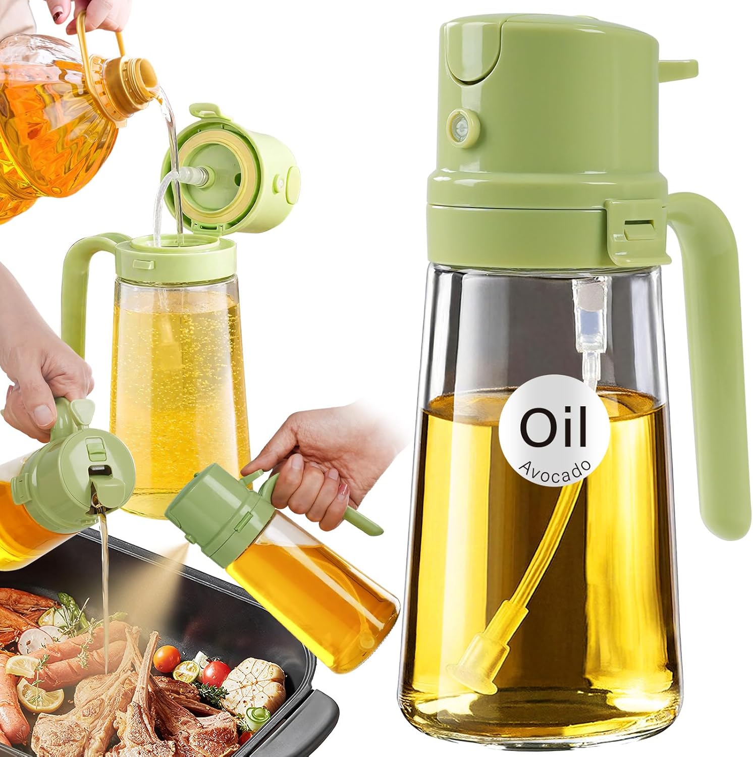 YARRAMATE 16oz Easy Refillable Oil Sprayer - Food-Grade Glass Oil Mister for Cooking & BBQ | Green