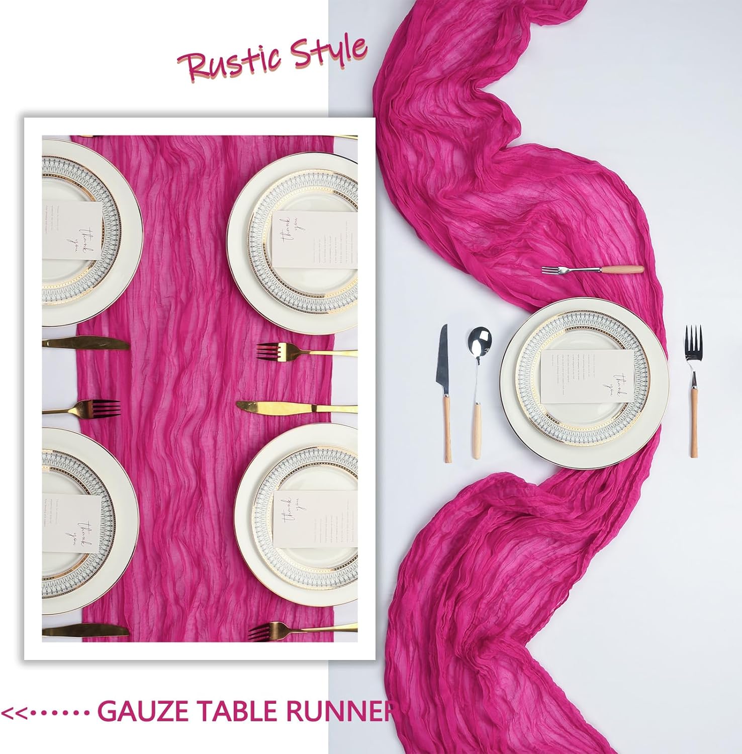 Skiennix Hot Pink Table Runner - 10Ft Gauze Cheesecloth | 35x120 Inch Boho Sheer Fabric for Events