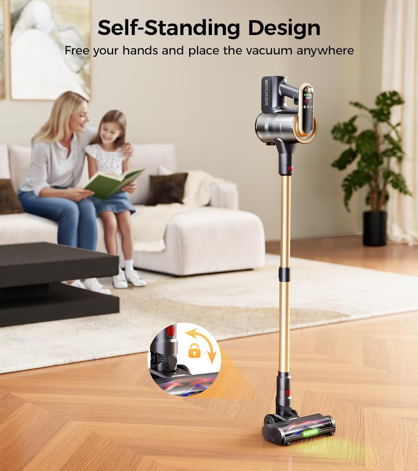 RENDOW Cordless Vacuum Cleaner - 550W Powerful Suction | 65 Minutes Runtime, LED Display, Anti-Tangle Design for Pet Hair & Hard Floors