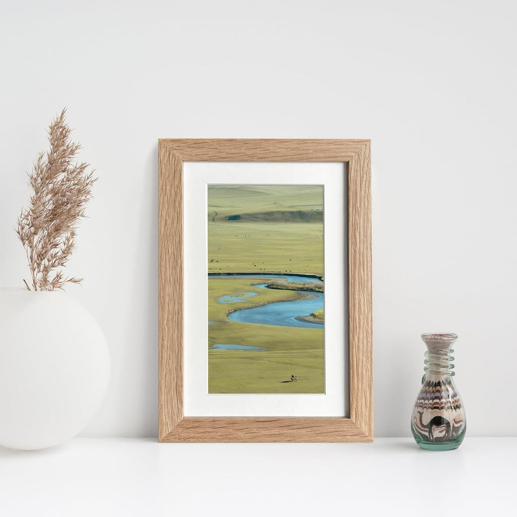 Solid Oak Picture Frame Set by [Brand Name] - 4x6 Frames with Mat for 3x5 Photos | Natural Oak Finish