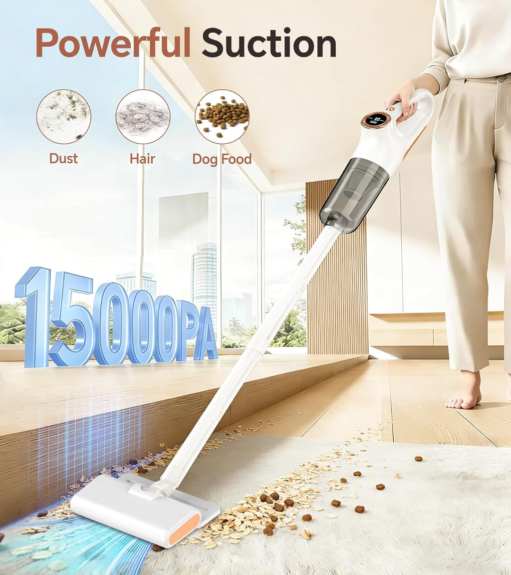 Skiennix Cordless Vacuum Cleaner - Powerful Suction with LED Display | Portable for Home & Pet Hair, White