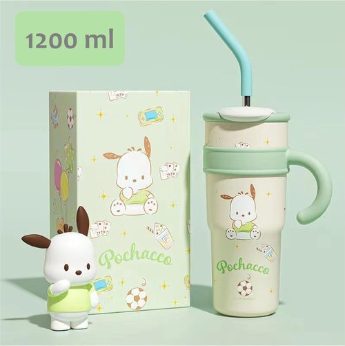 Many Rainbows Pochacco with Soccer Stainless Steel Insulated Tumbler with Lid Straw Handle 1200ml - XL Size