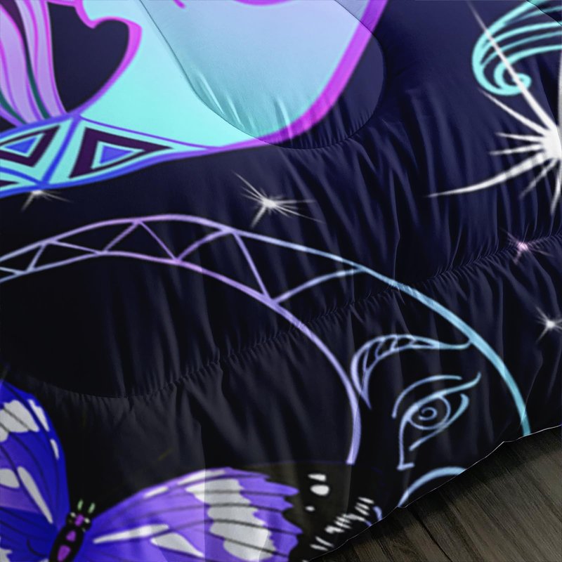 Ntlfup Sun and Moon Comforter Set, Queen Size Butterfly and Star Bedding Set for Girls, 3D Printed Bohemian Gothic Duvet with 2 Pillowcases