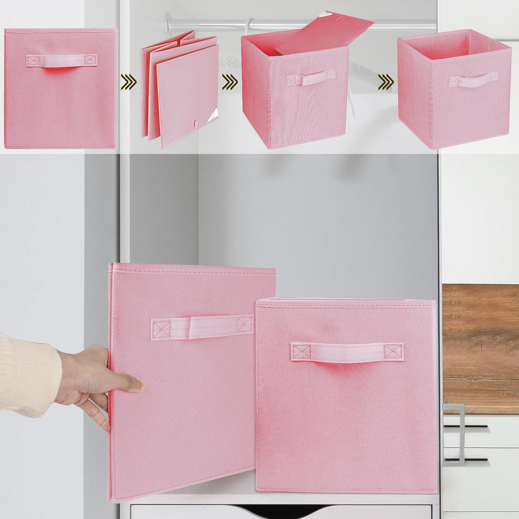 Skiennix Storage Cubes - 10.5 Inch Collapsible Fabric Bins for Organized Closets & Offices | Pink