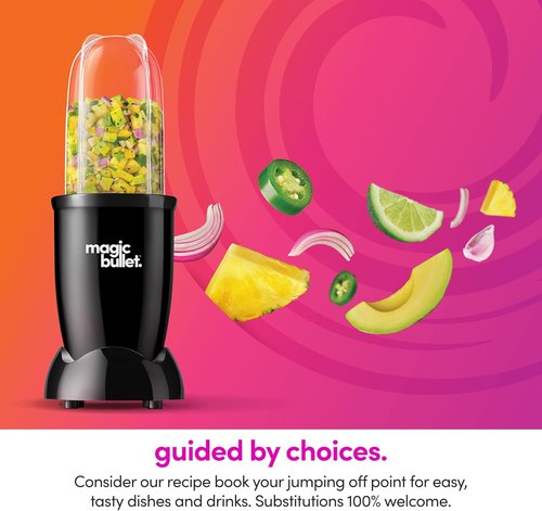 Magic Bullet Blender Set - 7-Piece 250W Blender & Food Processor | Compact Design for Smoothies & Sauces - Silver