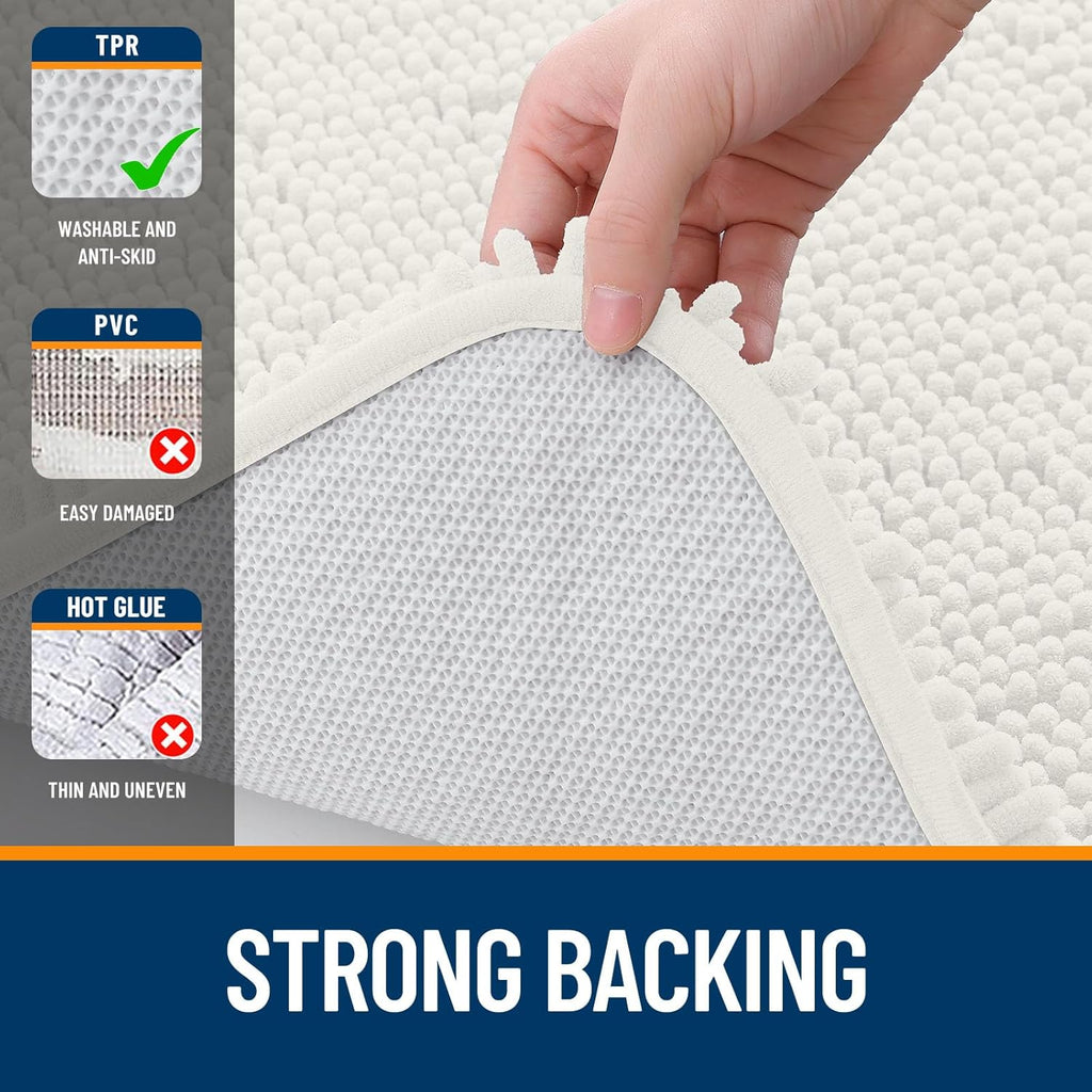 OLANLY Large Bathroom Rugs - Extra Soft Chenille Bath Mats | Quick-Dry, Machine Washable, Ivory 40x32