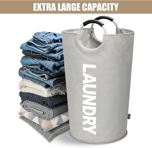 DOKEHOM 90L Large Laundry Basket - Collapsible Freestanding Hamper in Grey for Easy Storage