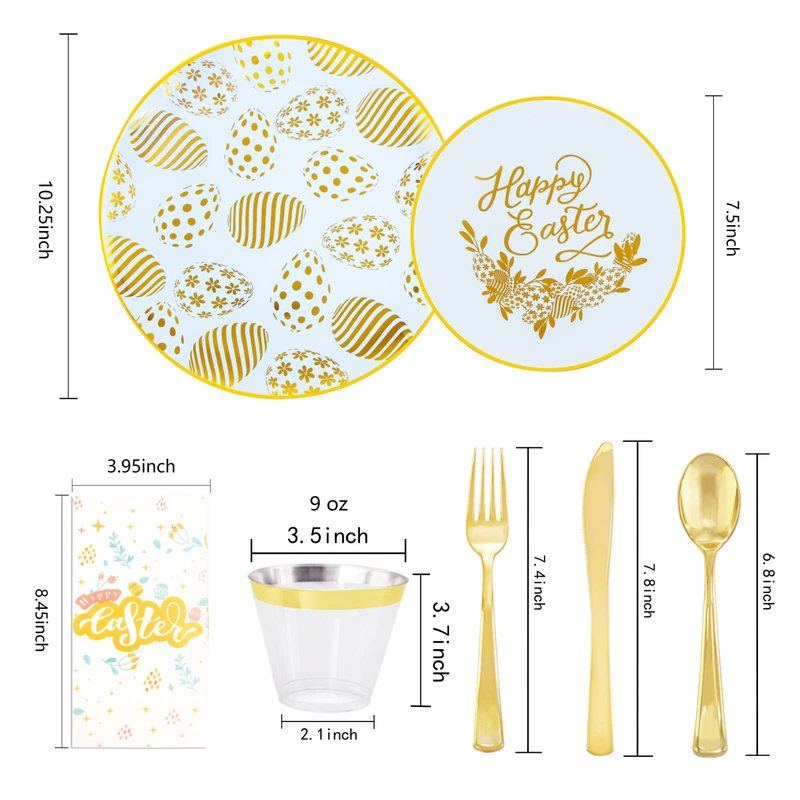 Morejoy 175pcs Easter Plastic Plates,Blue Plastic Plates Disposable Ice Blue Plates Include 25 Dinner Plates,25 Dessert Plates,25 Cups,25 Forks,25 Knives,25 Spoons,25 Napkins Perfect for Easter Party