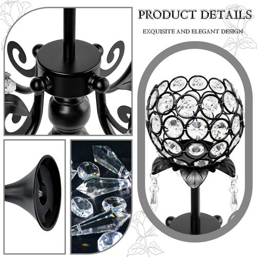 Kehail 22.5" Black Metal & Crystal Tea Light Candle Holder - Wedding, Party Centerpiece for Events, Decorative Chandelier (1, Black)