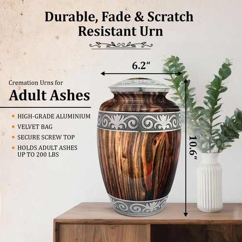 Urn for Human Ashes – Cremation Urn for Adult Ashes, Large 200 Cu in Funeral Urn – Premium Memorial Urn to Lovingly Honor a Life & Legacy (Espresso Wood, Large)