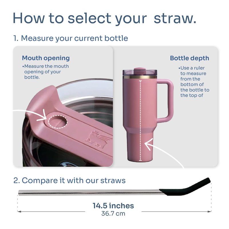 purifyou 14.5" Stainless Steel Straws with Silicone Tips, Extra Long & Wide Reusable Metal Straws for Tumblers, Smoothies, Milkshakes (Set of 10 with Brush)