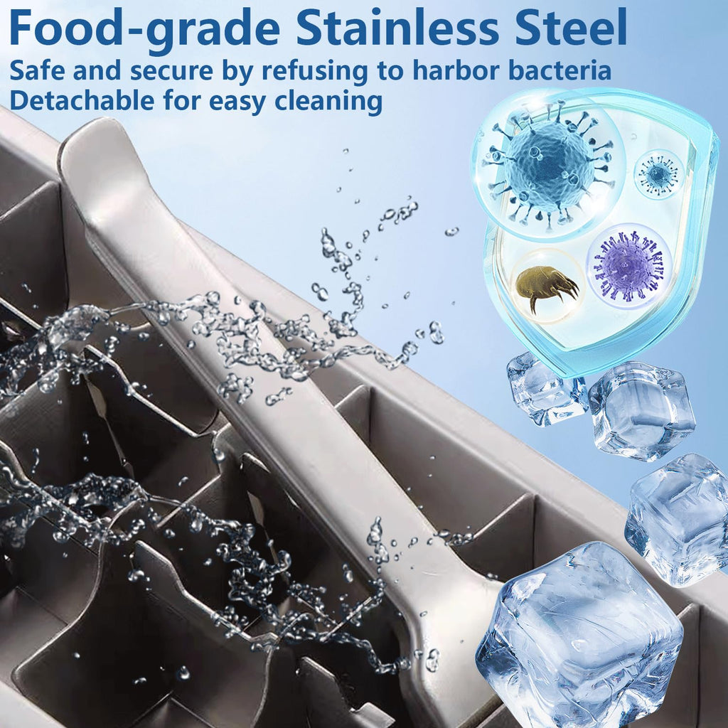 GHAHILI Stainless Steel Ice Cube Trays, Metal Ice Cube Trays for Freezer Vintage Inspired Design with Release Lever Remove Handle for Making Large Cubes Kitchen & Bar (2 pack)