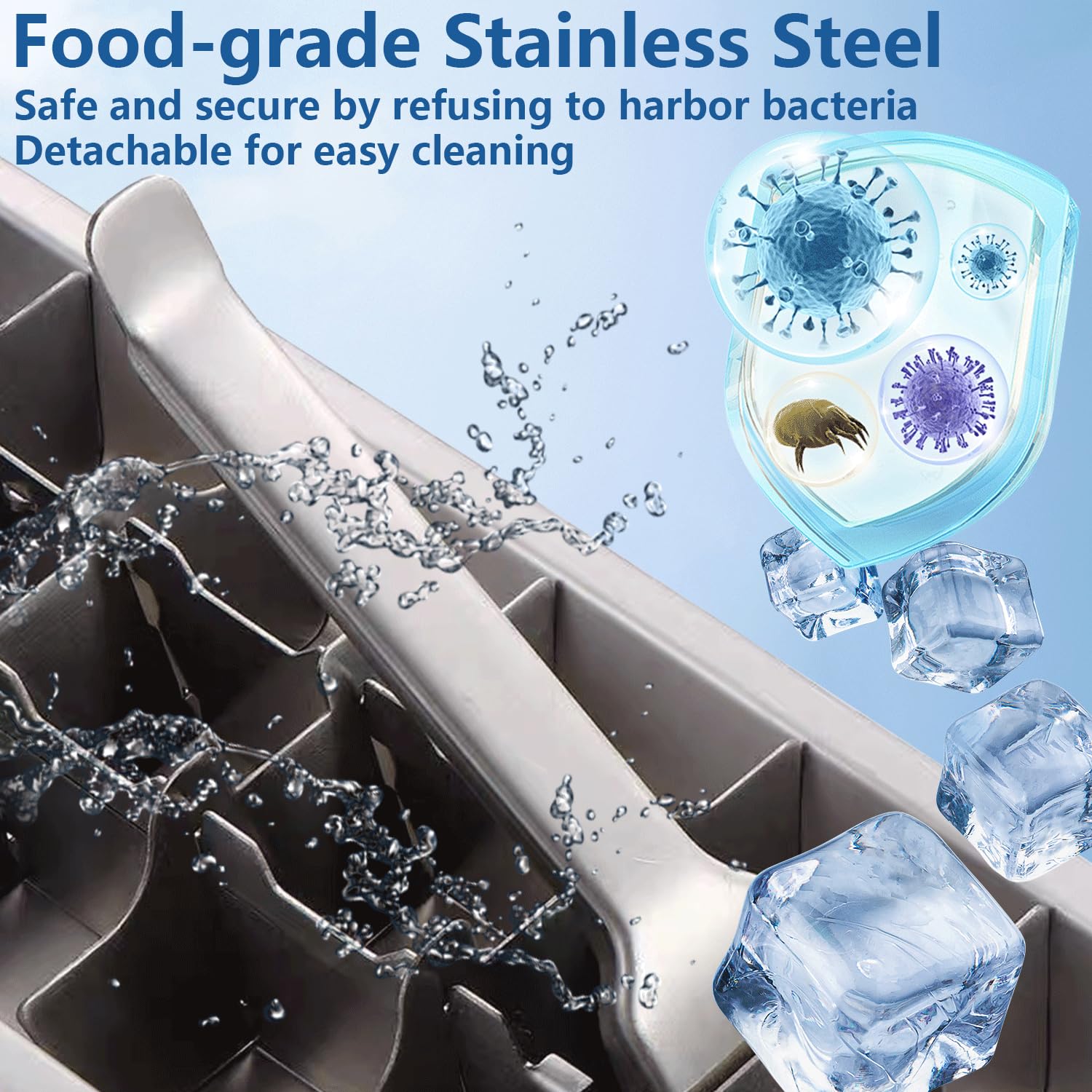 GHAHILI Stainless Steel Ice Cube Trays, Metal Ice Cube Trays for Freezer Vintage Inspired Design with Release Lever Remove Handle for Making Large Cubes Kitchen & Bar (2 pack)