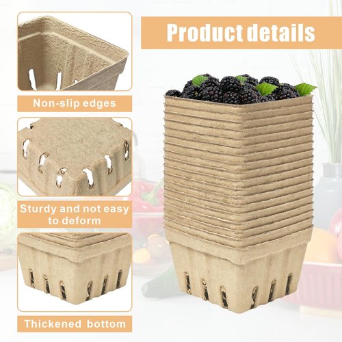 30 Pcs Natural Pulp Fiber Berry Basket Small Vented Berry Picking Basket Small Container Holder for Fruits Vegetable Farmer Market Grocery (30)