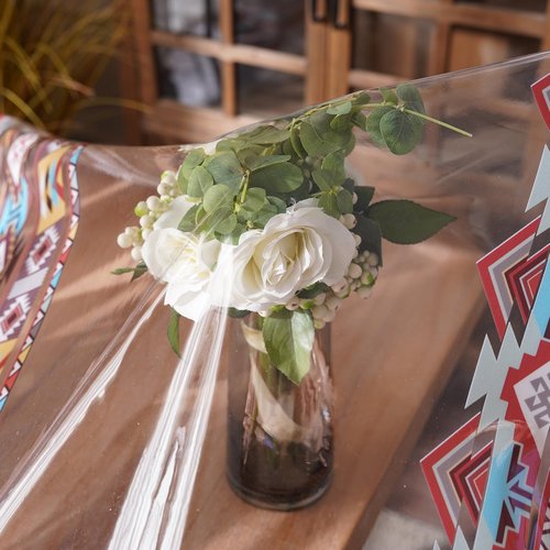 Artbloss Boho Vinyl Rectangle Table Cloth Clear Table Cover Protector with Bohemian Pattern Oil Spill Proof Wipe Clean Plastic Table Covers for Dining Tables (Boho Red, 55 x 120 Inches)