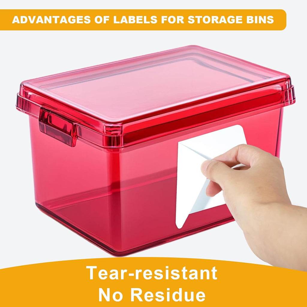 Skiennix 100 Pcs Storage Bin Labels - 6 x 4 Inch Tear-Resistant Adhesive Stickers with Marker