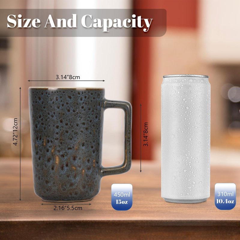 QUTREY 4 Pack Porcelain Coffee Mugs Set, 16 Ounces Ceramic Coffee Mugs, Matte Black Coffee Mug for Coffee, Latte, Tea, Cocoa, Milk, Cereal, Cappuccino, Black outside and Colorful inside