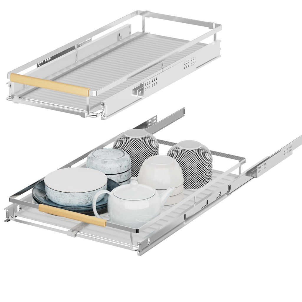 iPEGTOP 2 Pack Pull Out Cabinet Drawer Shelf Organizer, Extendable Sliding Slide Out Pantry Shelves Storage Heavy Duty for Kitchen Cabinets Under Sink, Adjustable Width 12.1~18.4" W x 22.4" D
