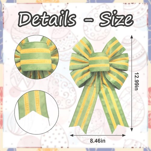 Hying Easter Wreath Bows - Yellow Green Stripes Burlap Decor for Front Door | 2 Pieces