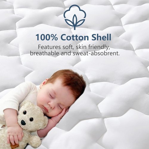 CozyLux Queen Mattress Pad - Breathable Cotton Cooling Topper | Quilted Fitted Cover for 8-21" Deep Mattresses (60"x80", White)