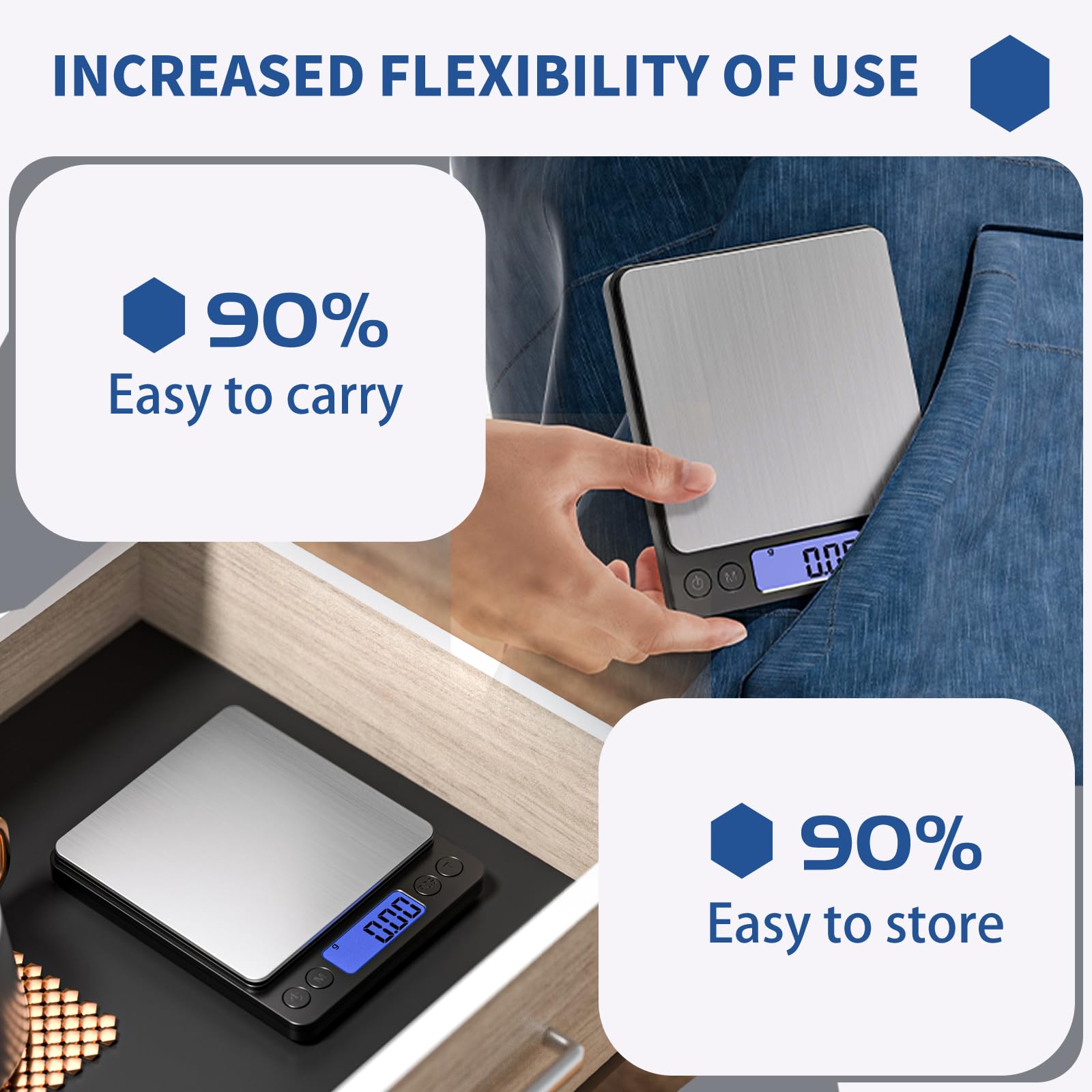 Small Gram Scale, Digital Kitchen Food Scale for Food Ounces and Grams, 500g by 0.01g Accurate, MEIYA Multifunction Digital Scale for Jewelry/Baking etc. 9 Units, Tare Function, 2 Trays, with Battery