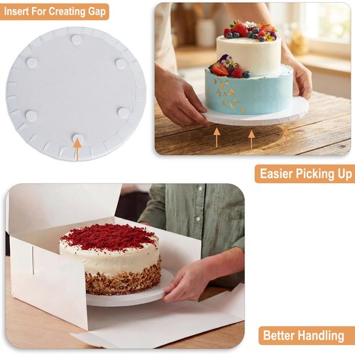 BOARDS+ Cake Drums 8, 10 & 12 Inch in White, Silver, Gold & Black Color (12 Pack) | 1/2" Thick CakeBoard Circle Rounds + Free Prop Up Tools | Fully Greaseproof, Sturdy for Heavy/Tiered Cakes
