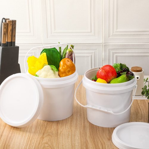 Gerrii 10 Pack White Plastic Bucket with Handle and Lid Food Storage Bucket Containers All Purpose Pail for Multipurpose Paint Water Art Crafts Projects Garage Organization (White,1 Gallon)