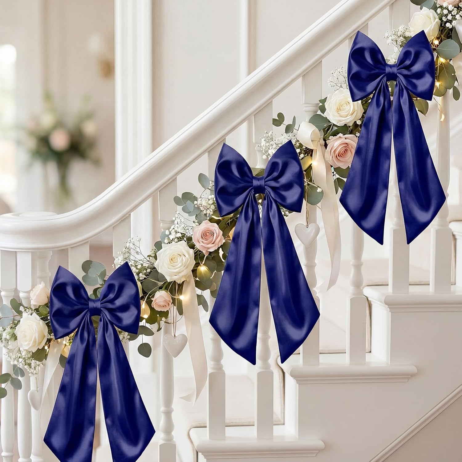 Suncalla Large Satin Navy Blue Bow Decorations - 3 Pcs | Perfect for Weddings, Birthdays, & Parties