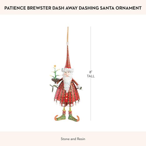 MACKENZIE-CHILDS Patience Brewster Dash Away Christmas Ornament, Indoor Christmas Tree Decoration for Holiday Decor Arrangement, Santa