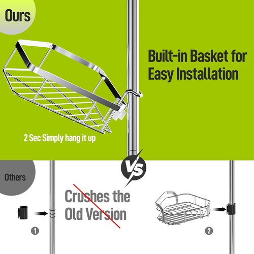LAMU Shower Caddy - Stainless Steel Corner Tension Pole Organizer with Adjustable 4-Tier Baskets | Fits Heights 37.8-124 in