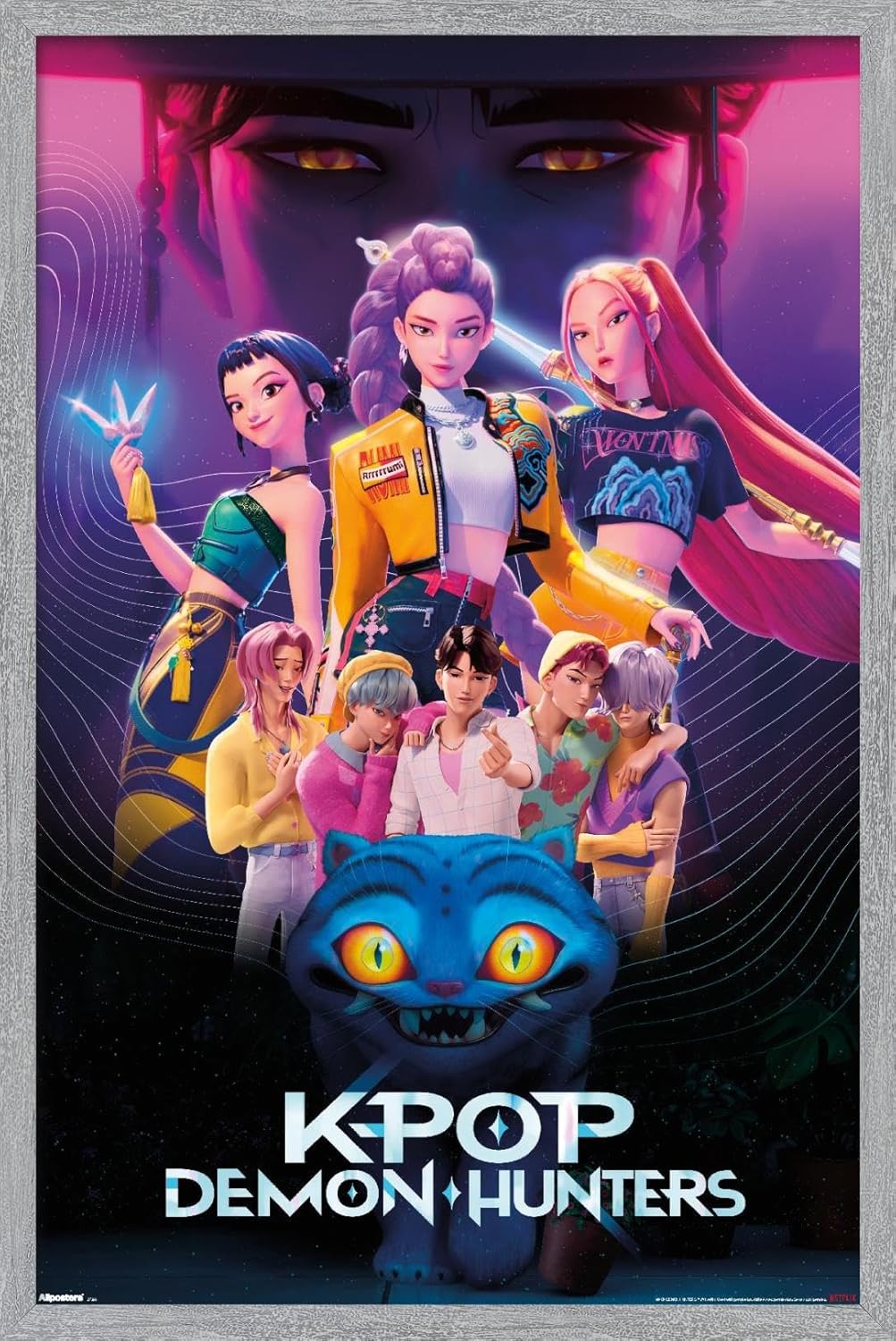 Netflix KPop Demon Hunters Wall Poster - Framed Gray Design, 22.4" x 14.7"