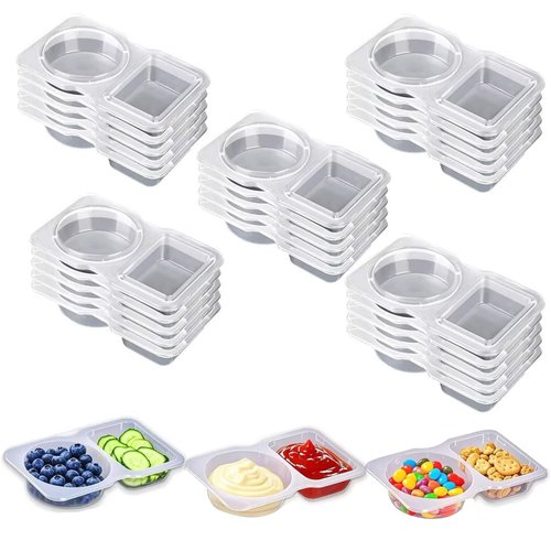 25-Pack Reusable Snack Containers with Lids, 2-Section Snack Box for Portion Control, Plastic Food Storage, Adult Meal Prep & Outdoor Dipping Containers