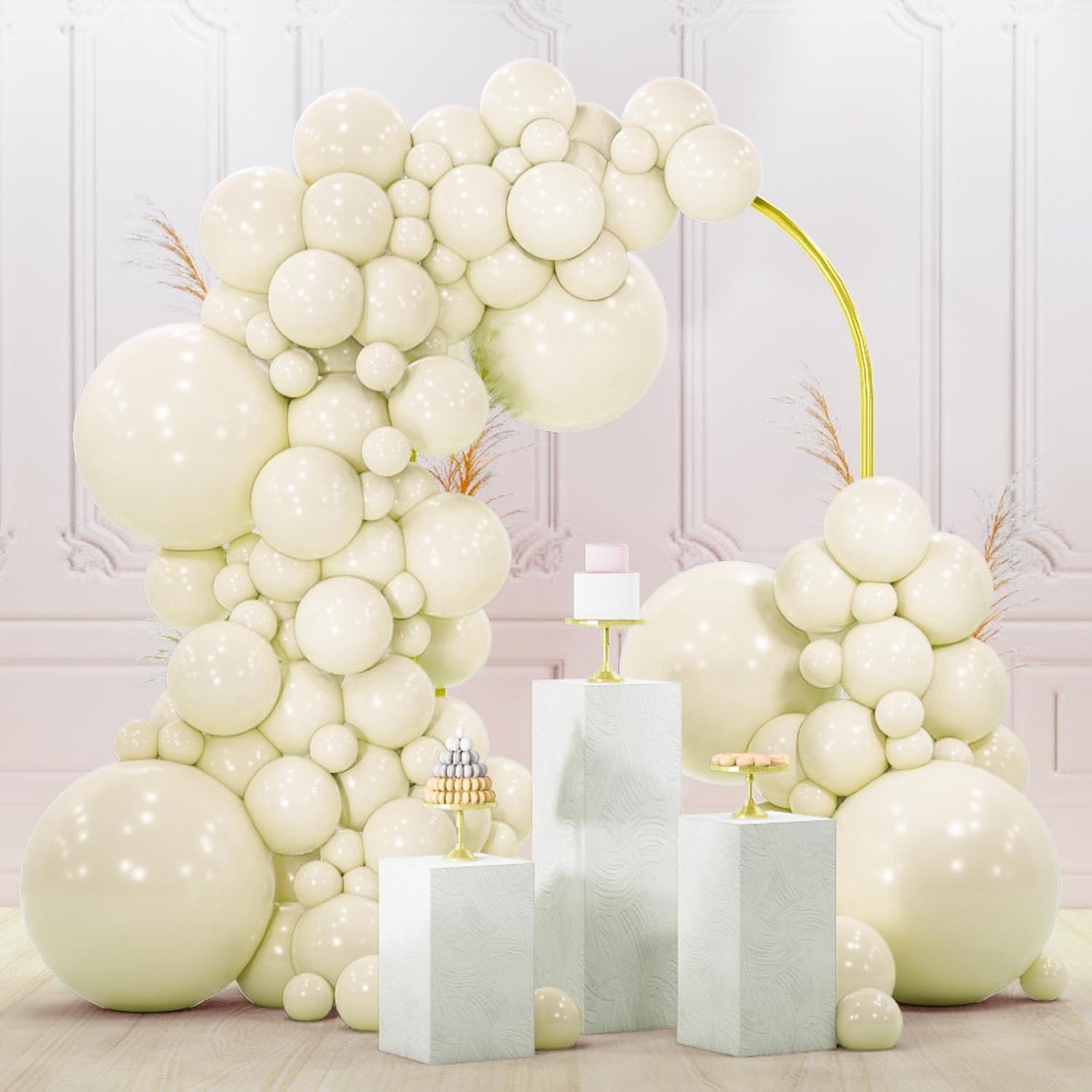 PartyWoo Beige Balloon Arch Kit - 120pcs in 5-18 Inch Sizes for Weddings, Graduations & Baby Showers