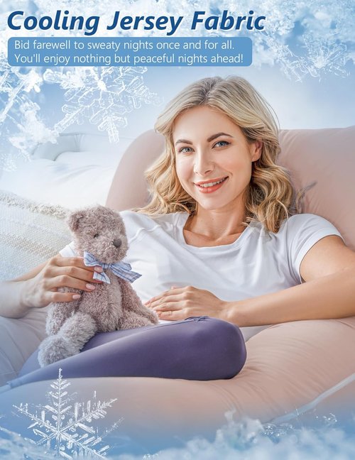 Meiz Pregnancy Body Pillow - U Shaped Cooling Maternity Pillow with Jersey Cover for Comfort