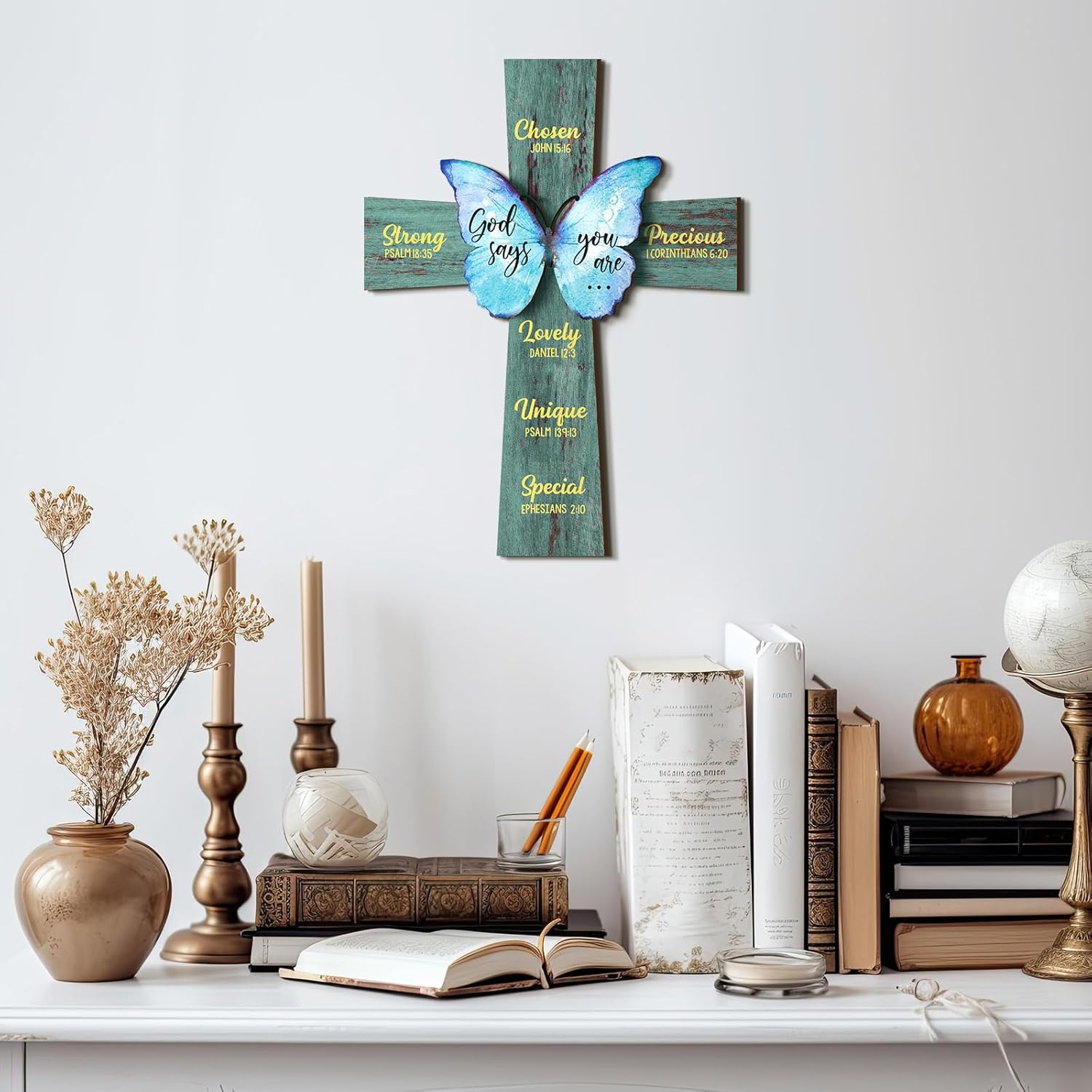 Panelee Inspirational Christian Wood Sign - 11.81 Inch Bible Verse Wall Decor for Home & Office